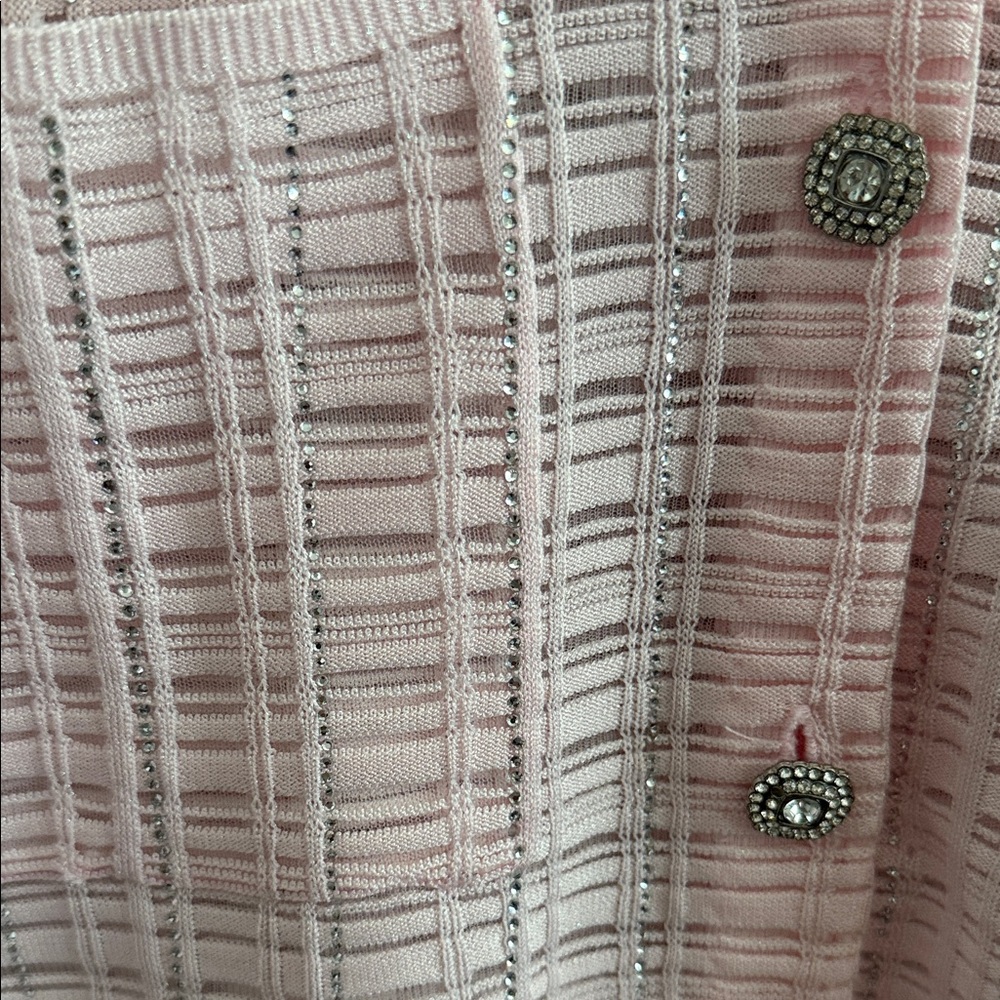 Light Pink Button-Down Rhinestone Short Sleeve Ca… - image 5